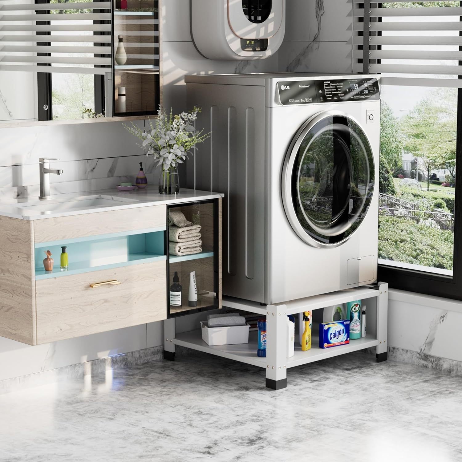 Laundry Pedestal with Storage Shelf – 28.35" Wide Washer & Dryer Stand, 700lbs Capacity, Fits Most Machinesght Capacity Washing Machine Stands For Most Washers And Dryers, Assembly Required